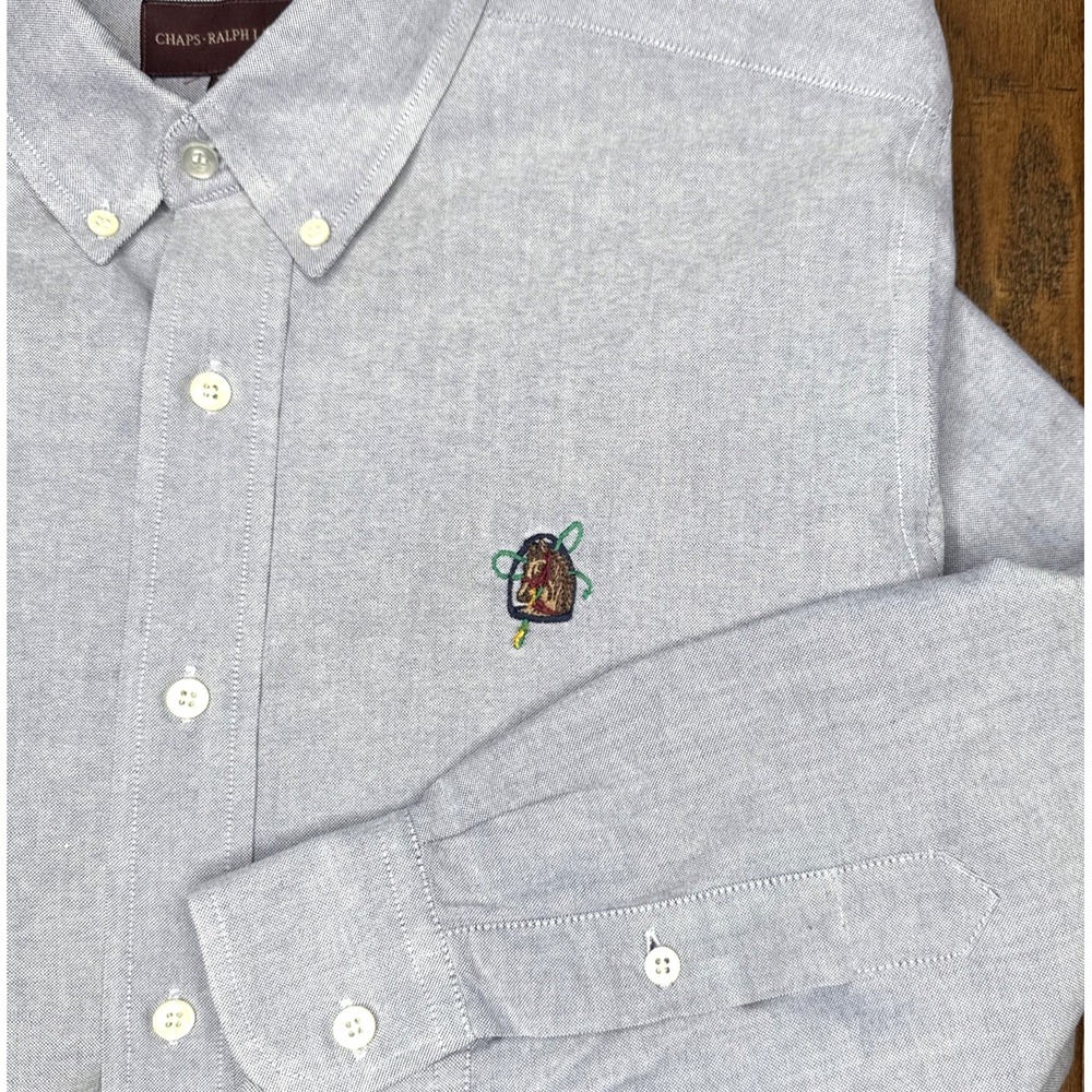 Vintage Chaps Ralph Lauren Button Down Shirt Men's L Blue Horse Pony Crest Korea
